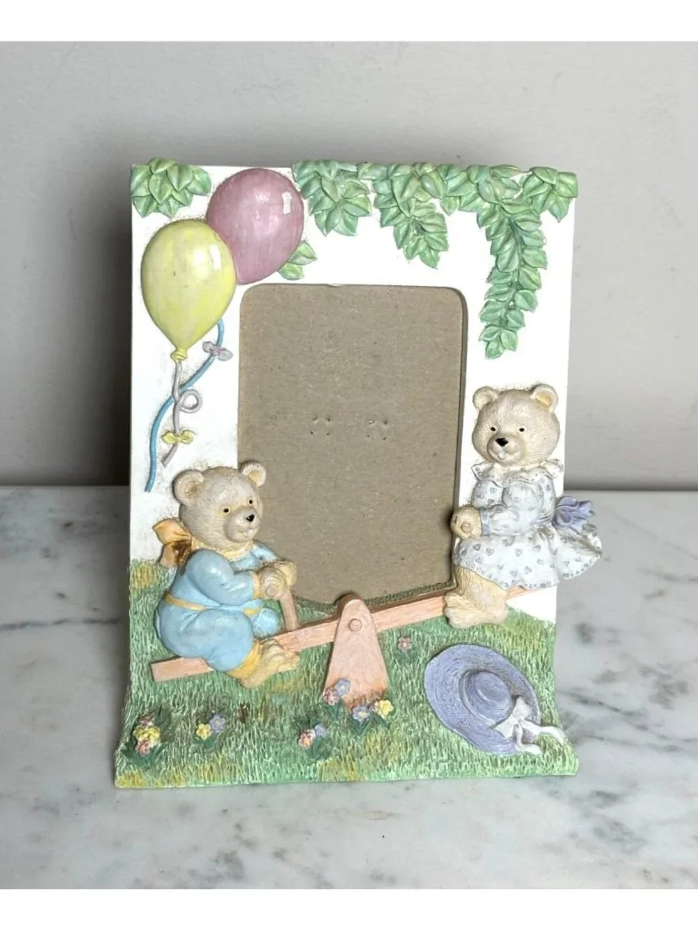 Vintage Teddy Bear Picture Frame 3x4 Photo | Resin Nursery Frame | Baby Picture